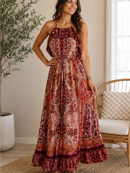 miami Dresses & Skirts - Miami Paisley Halter Maxi Dress Boho Resort Vacation Medium